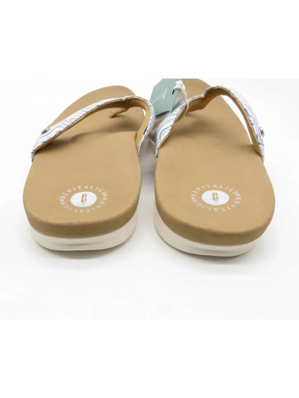 Revitalign Wave Womens Orthotic Flip Flops Cushioned Footbed Tan Blue 12 D NEW